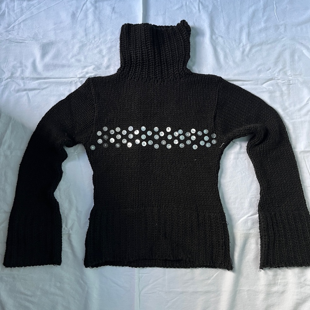 Black Turtleneck Sweater with Silver Accents